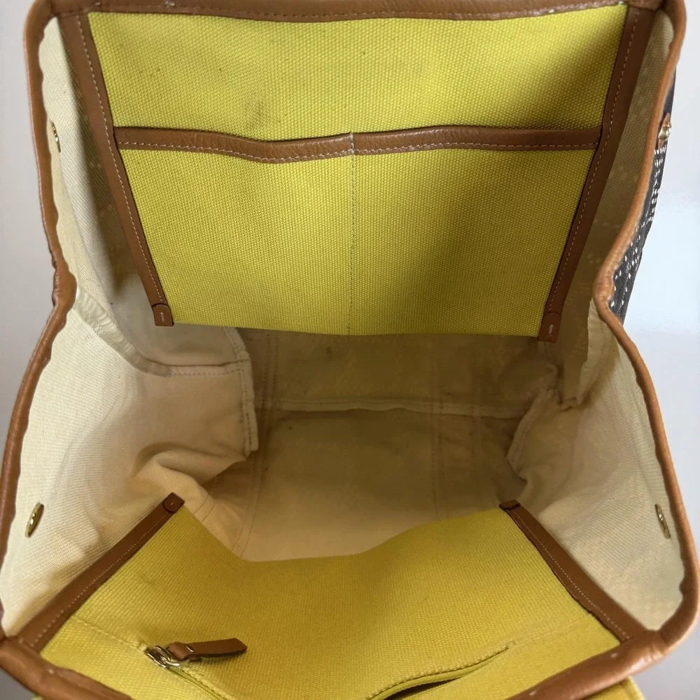 Kate Spade Tote Bag Medium Black Canvas Leather Yellow Straps Geometric